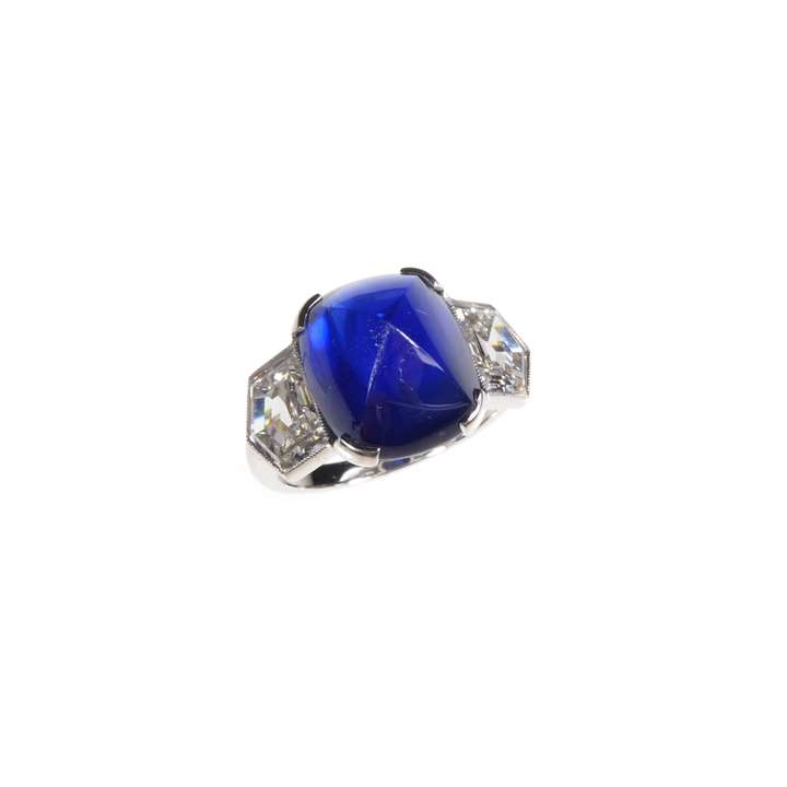 Sugarloaf cabochon sapphire and diamond ring